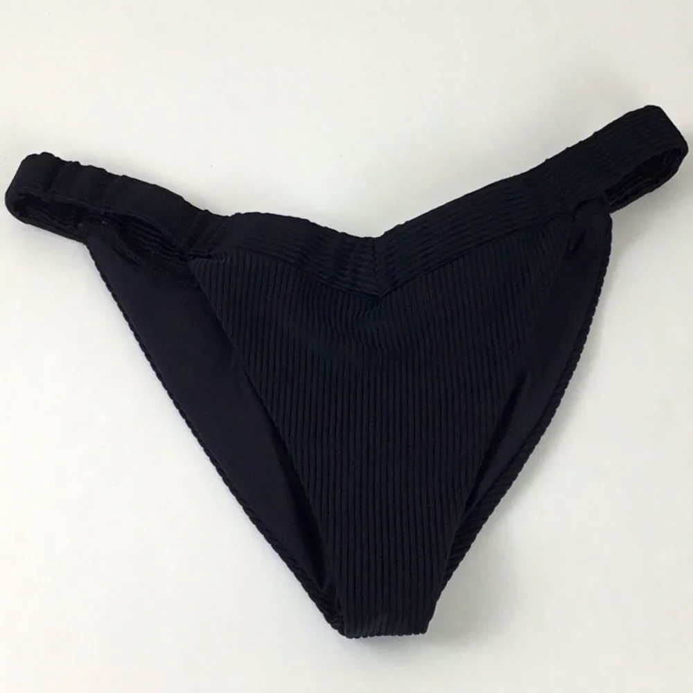 Frankies Bikinis Black Ribbed Bikini Bottom NWOT